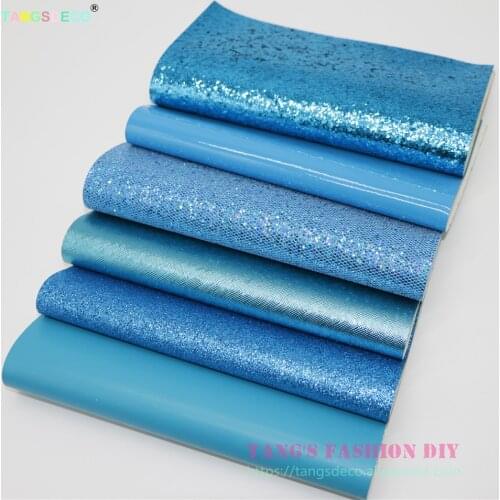 6pcs---20X22CM Blue Color Mix DIY Synthetic Faux PU Leather Set