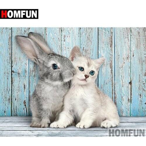 HOMFUN 5D DIY Diamond Painting Full Square/Round Drill "Rabbit cat" 3D Embroidery Cross Stitch gift Home Decor A02024