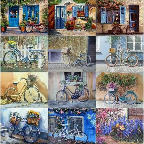 EverShine 5D Diamond Painting Bicycle Cross Stitch Diamond Embroidery Landscape Mosaic Full Square Rhinestones Wall Decor