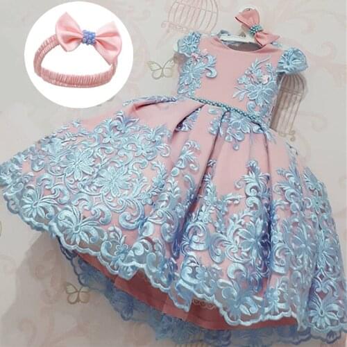 2Yrs Baby Girls Ball Gown Elegant Christening Dresses Sweet Princess Clothing 1 Year Birthday Party Dress Flower Wedding Dress