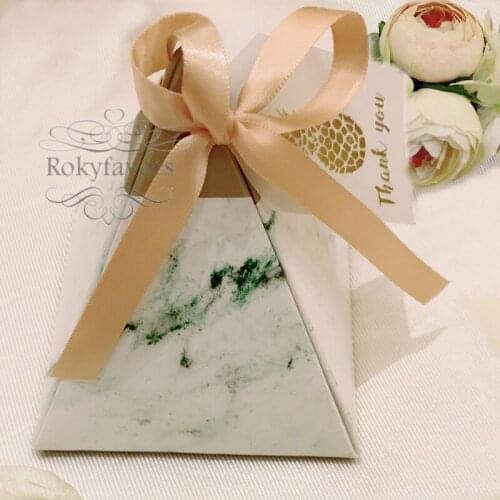 Free Shipping 50PCS Pyramid Marble Favor Boxes Wedding Candy Boxes Party Sweet Chocolate Box Event Table Supplies