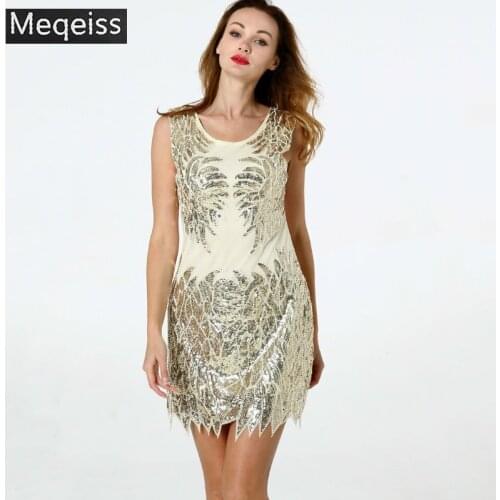 Sparkly Sexy Female V Collar Black Gold Sequin Dress 2019New Summer Beaded Irregular Hem Vintage Party club Mini Dress wholesale