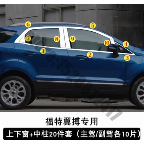 For Ford Ecosport 2013-2020 Car styling Stainless Steel Door Window Trims window trim cover Trim