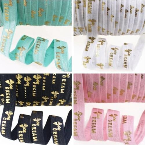 5/8" Gold foil ice cream FOE fold over elastic for DIY accessories summer series welcome custom printed