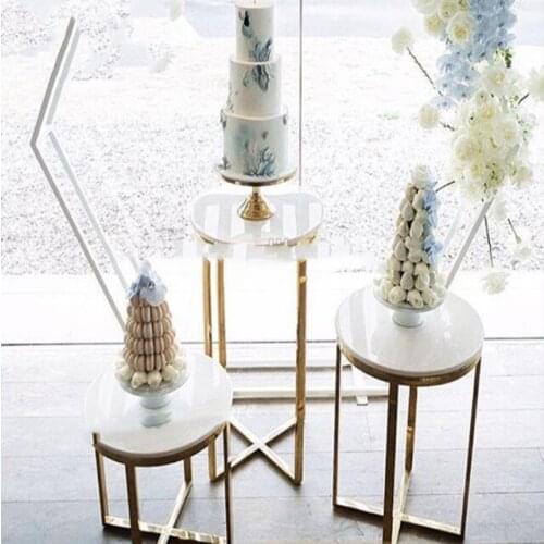 Elegant design marble gold mental top stainless steel base luxury wedding cake table decoration sunyu2554
