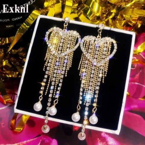 Exknl Long Tassel Gold Color Love Korean Earrings Women Party Statement Earing Fashion Big Jewelry Drop Earrings For Women