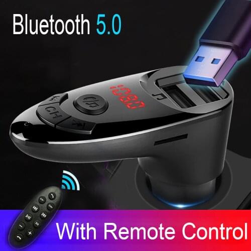 JINSERTA 2021 Bluetooth 5.0 Fm Transmitter Handsfree Car Kit MP3 Modulator Car Charger Double USB With Remote Control