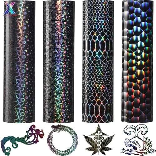 XFX HTV 25X30.5cm Holographic Laser Heat Transfer Vinyl Crocodile Snake Fish Scale Scale Laser Circle Iron-on HTV for T-Shirt