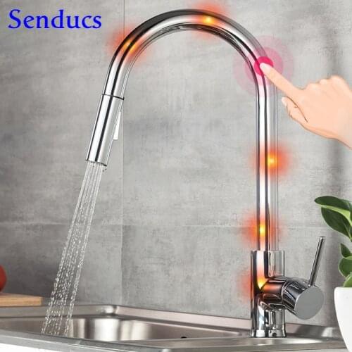 Chrome Sensor Kitchen Faucets Smart Touch Kitchen Sink Faucet Fashion Pull Out Kitchen Mixer Tap Hot Cold Touch Kitchen Faucets