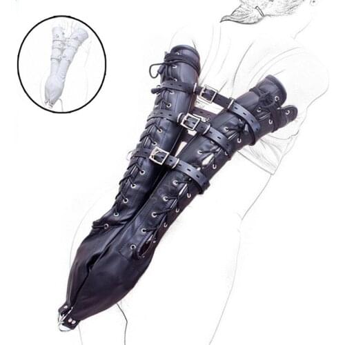 PU Leather Double Arm Binder Gloves Adult Restraint,Arm Harness Armsbinder Sleeve,Arms Behind Back Accessories Adult Sex Toys