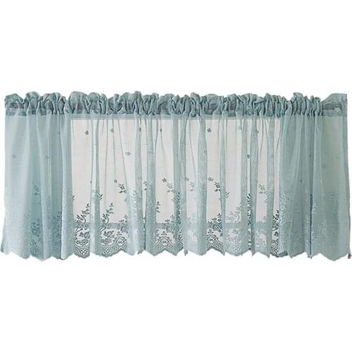 Short Valance Embroidered Lace Window Voile Sheer Curtain Valance Tier for Home Privacy Kitchen Decor