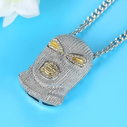 Creative Anti Terrorist Headgear Pendant Necklace Personality Zircon Gold Silver Color Necklace Men Women Hip Hop Party Jewelry