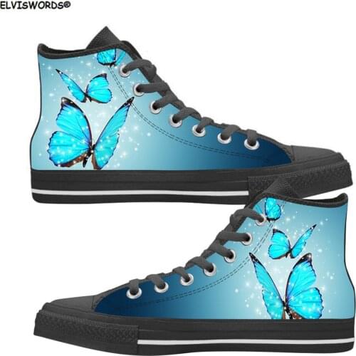 ELVISWORDS Cute 3D Butterfly Blue Womens Shoes Casual Sneakers High-top Flats Comfortable Female Walking Shoes Woman Footwear