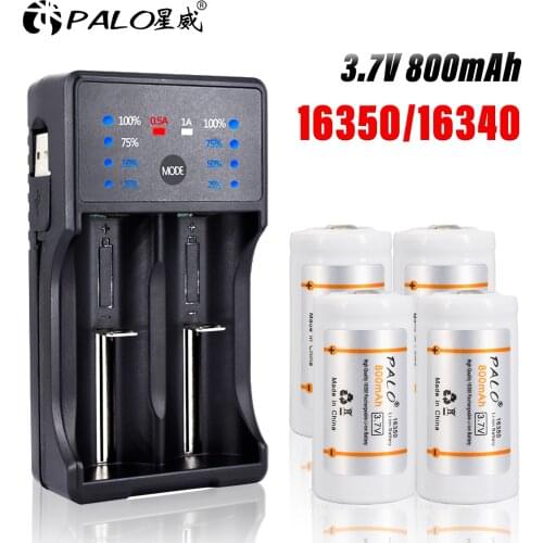 PALO 3.7V 800mAh Li-ion 16340 Battery CR123A Rechargeable Batteries CR123 for Laser Pen LED Flashlight Cell Camera