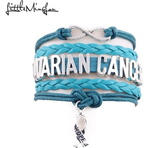Little Minglou Infinity Ovarian Cancer bracelet ribbon hope charm leather wrap awareness bracelets & bangles for women jewelry
