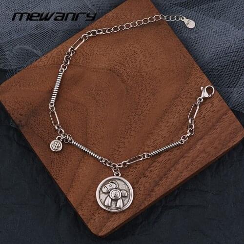 Mewanry 925 Sterling Silver Bracelet Fashion Vintage Pony Medal Creative Charming Design Holiday Party Jewelry Gift for Women