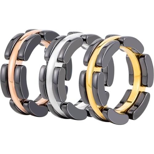Fashion Black Ceramic Rings Charm Male Stainless Steel Gold Color Wedding Rings For Men Party Jewelry Gift