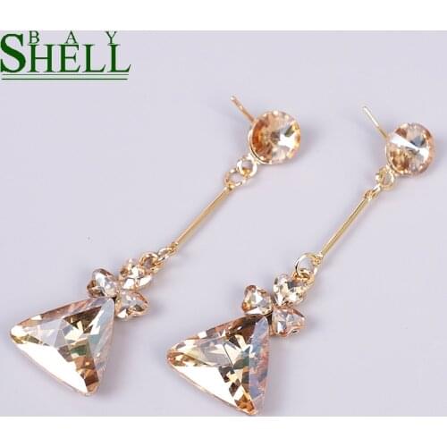 Shell bay Fashion Jewelry white Glass Earrings Rhinestone Dangle Crystal Earring for Women Bride wedding statement Earrings