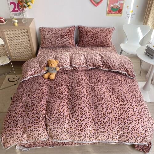 Milk Fleece Leopard Print Cow Pattern Soft Winter Bedding 4pcs Set Bed Sheet Pillowcase Duvet Cover Set 1.5m Bed 1.8m Bed