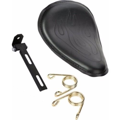 Motorcycle Flame SOLO Seat W/2.5" Spring Mount Bracket For Harley Honda Kawasaki Suzuki Custom