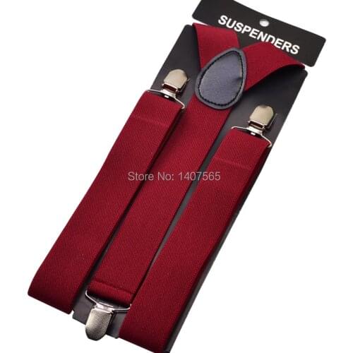 120cm Mens Suspender 3.5cm wide women Big plussize burgundy Suspenders 3 Clip-on Y-Back claret red Braces Elastic BY21