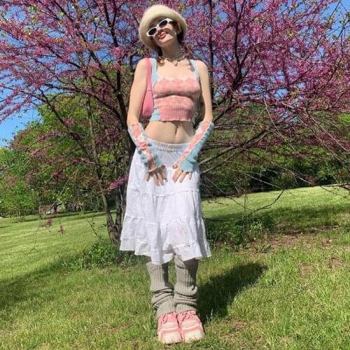 MyErato Rib Print Patchwork Plaid Suspender Crop Top Women 2021 Vintage Fairy Grunge Clothes Y2k Top Harajuku Vest For Girls