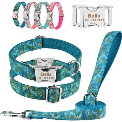 Dog Leash and Collar Set Dog Leash Custom Dog Collars Nylon Personalized Pet Dog Tag Collar Lead For Small Medium Large Dogs