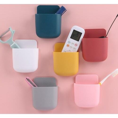 1 pcs wall-hung remote control storage box Living room bedside rack Punch-free bracket Home mobile phone charging storage rack