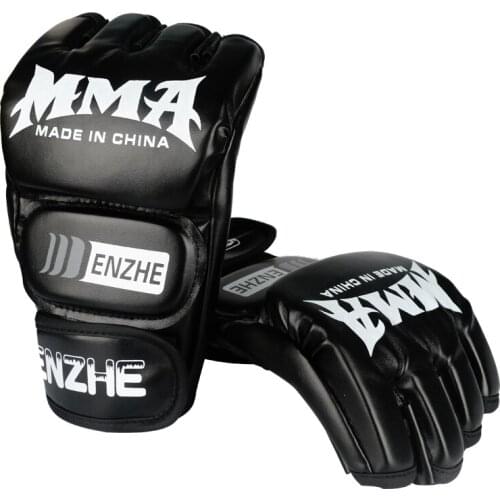 ENZHE New MMA Boxing Gloves Half Finger Sanda Muay Thai Gloves PU Leather Professional Karate Gloves Taekwondo Training Gloves