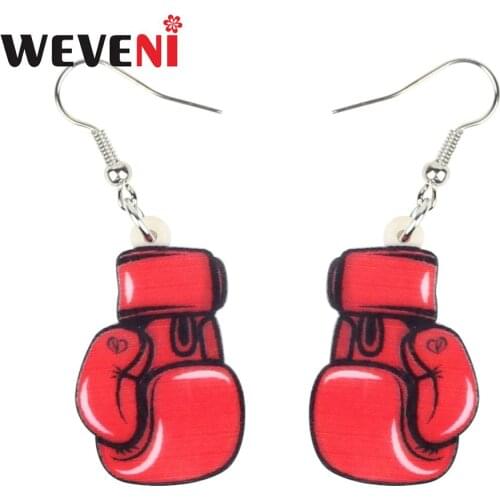 WEVENI Acrylic Novelty Red Boxing Gloves Earrings Trendy Cute Jewelry For Women Girls Charms Gift Decoration Summer Hot Sale