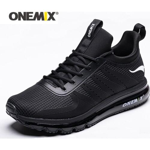 ONEMIX Black Running Shoes For Men Height Increased Air Cushion Sneakers Outdoor Walking Jogging Lace Up High Top Sports Shoes