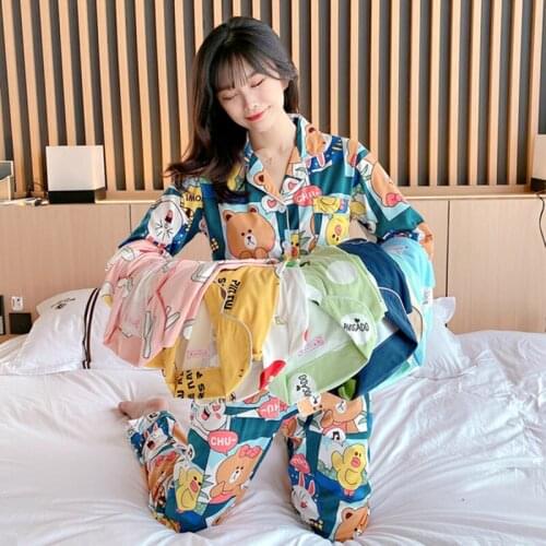 2020 Autumn Winter Print Long Sleeve Pajamas Sets For Women Sleepwear Suit Pyjamas Loungewear Homewear Pijama Mujer Home Clothes