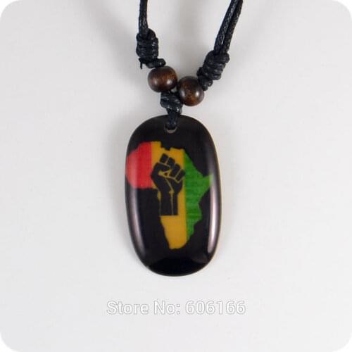 New Africa map fist red yellow green Resin Pendant Necklace Hip Hop Fashion Jewelry