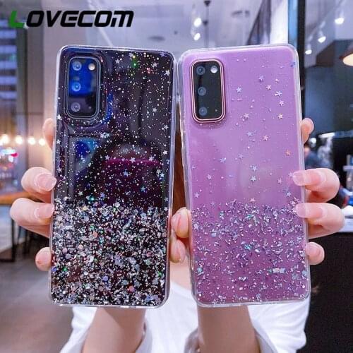 LOVECOM Star Bling Glitter Sequins Clear Phone Case For Samsung A52 A72 A32 4G S21 S20 Ultra A51 A70 Note 20 10 Soft Epoxy Cover