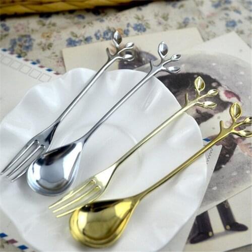 Chic Stainless Steel Coffee Spoon Branch Shape Dessert Spoon Metal Ice Cream Candy Tea Spoon Vintage Royal Tableware
