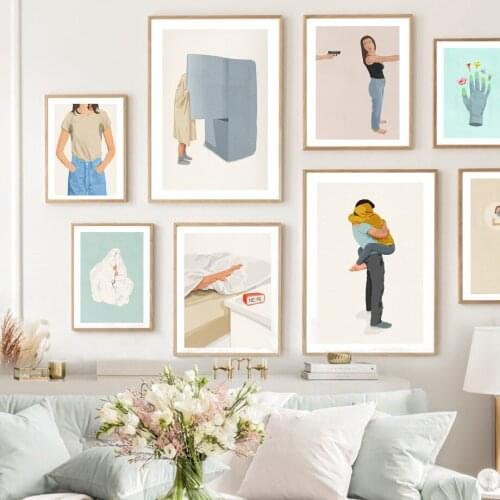 Nordic Poster Abstract Read Rest Girl Embrace Refrigerator Wall Art Print Canvas Painting Wall Pictures For Living Room Decor