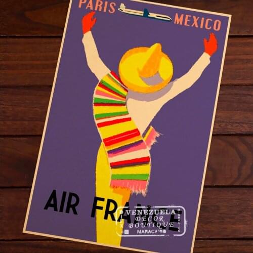 Latin America Travel Paris Mexico Air France Vintage Decorative Frame Poster DIY Wall Canvas Sticker Home Bar Posters Home Decor