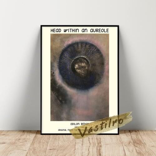 Odilon Redon Exhibition Poster, Head Within An Aureole Oil Painting, Odilon Retro Abstract Wall Art, Living Room Wall Stickers