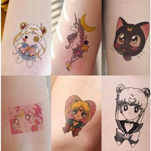 Hot New Japan Anime Sailor Moon Tattoo Paster Cosplay Badge Cartoon Cute Fresh Beautiful Girl Sets Fashion Fancy Gift