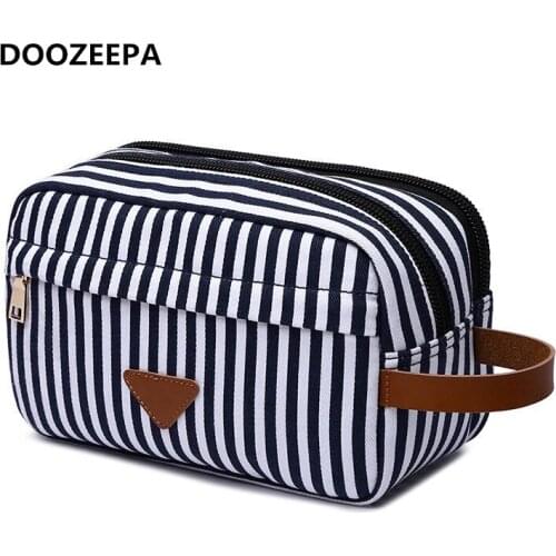 Female Cosmetic Makeup Bag Make Up Organizer Canvas Large Capacity Travel Makeup Pouch Handbag Fashion Striped Girl Toiletry Bag