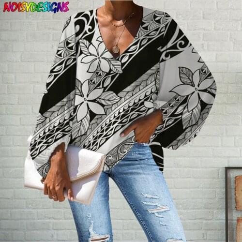WHEREISART Hawaiian Vintage Tribal Polynesian Plumeria Prints Chiffon Blouse Women Spring Autumn Tops Tee Plus Size Femme Blusas