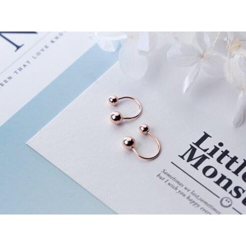 925 Sterling Silver RoseGold Plated Ball Ear Jacket Cuff Earrings Women Jewelry A1474