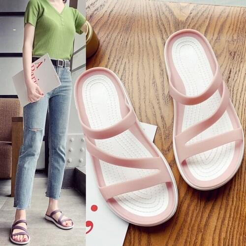 Womens Jelly Shoes 2021 New Fashion Summer Womens Pvc Casual Beach Shoes Wear Flat Slippers