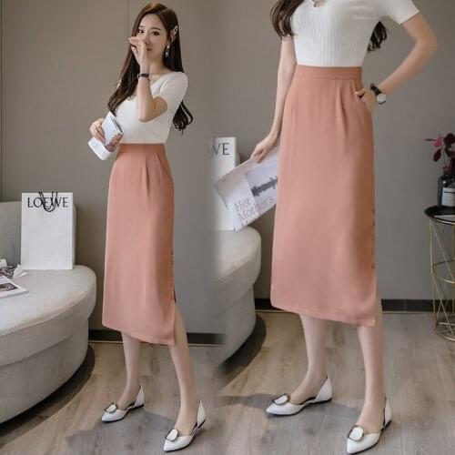 2021 Spring Autumn New Simple Black Suit Hip Skirt High Waist Slim Fit Simple Solid Color Leisure Women Long Skirt Free Shipping
