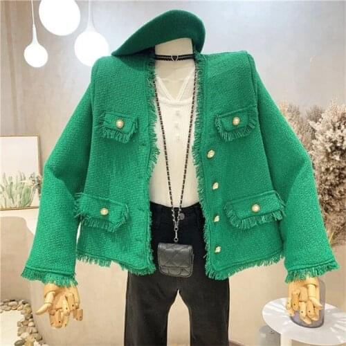 Women Autumn New Style V-Neck Single-Breasted Cardigan Fringed Woven Coarse Flower Loose Coat Ladies Jacket