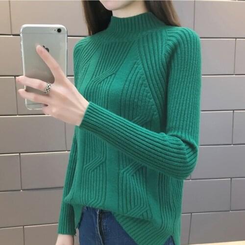2018 Women Winter Sweater Autumn Half Turtleneck Pullovers Lady Sweaters Basic Female Knit Sweater Long Sleeve Jumper Tops Z19