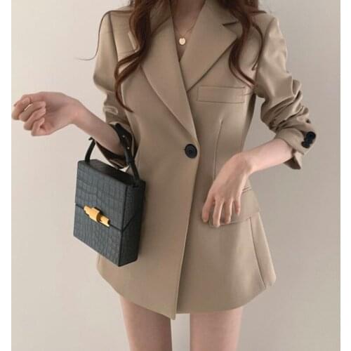 2021 Women Blazer Jacket Casual Slim Solid Office Suit Coat Spring Autumn New Korean Vintage Work Lady Outwear Veste Femme W231