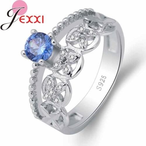 Elegant Bule Austrian Crystal 925 Sterling Silver Ring Hollow Jewelry For Women Female Present High Quality Wholesale