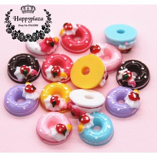 10pcs 15mm Mix Colors Resin Strawberry Donut Simulation Food Art Supply Decoration Charm Craft