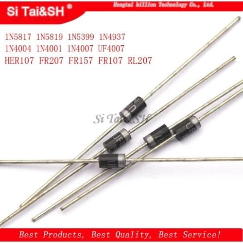 100pcs/lot Schottky Rectifier Diode 1N5817 1N5819 1N5399 1N4937 1N4004 1N4001 1N4007 UF4007 HER107 FR207 FR157 FR107 RL207 DO-41